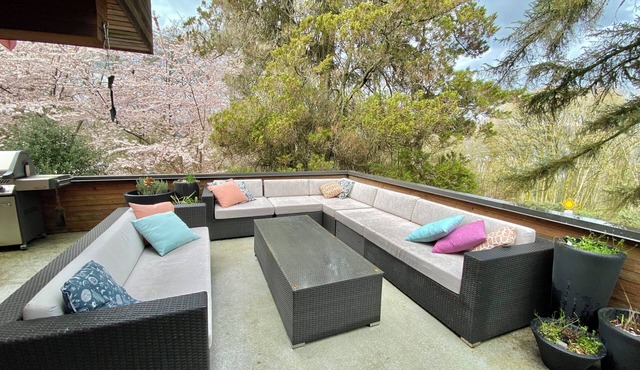 Executive home on Capitol Hill at forest edge with hot tub, fire pit, backyard in Burnaby