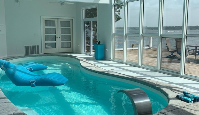 Indoor Pool Main Lake Waterfront across from Shangrila at Sunrise Getaway in Jay