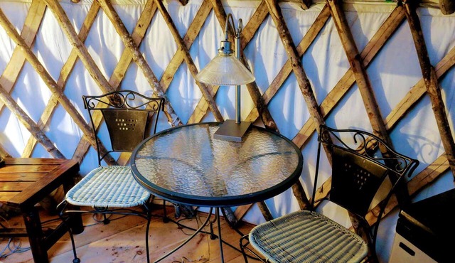 Modern Waterfront Yurt for a Romantic Getaway with a Hot Tub in the Monadnock Region, New Hampshire in Bennington