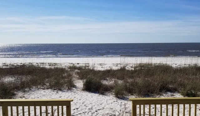 Private beach and Bay with a Dock. Ground Level home, Ocean front property in Alligator Point